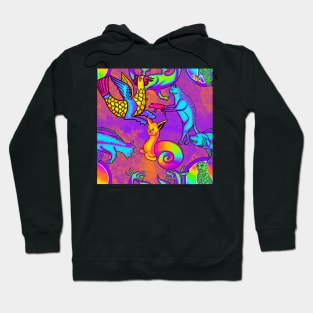 Garish 90's Medieval Art Frank Style Rainbow Print Purple Hoodie